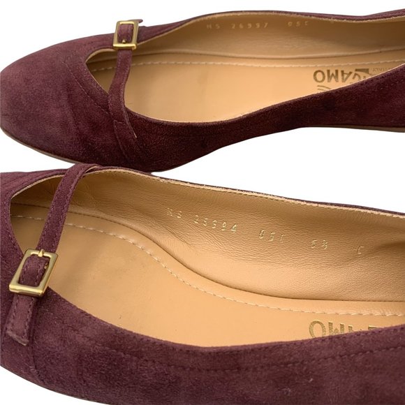 Salvatore Ferragamo Audrey Ballet Flats Women's Suede Burgundy Size 6C - Picture 7 of 9